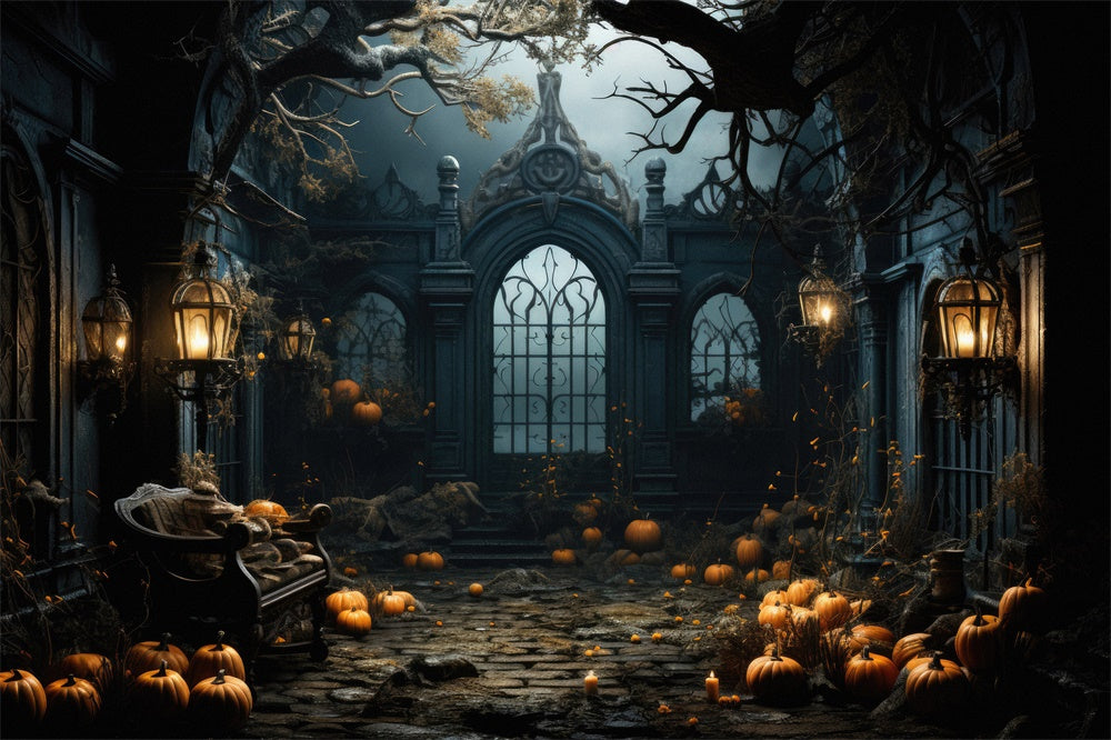 Halloween Haunted Mansion Kürbisse Hintergrund RR7-397