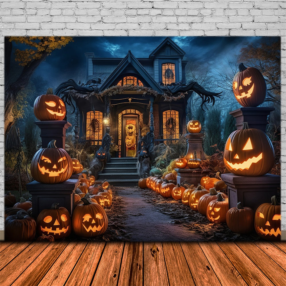Kürbisse Straße Spukhaus Halloween Hintergrund RR7-398