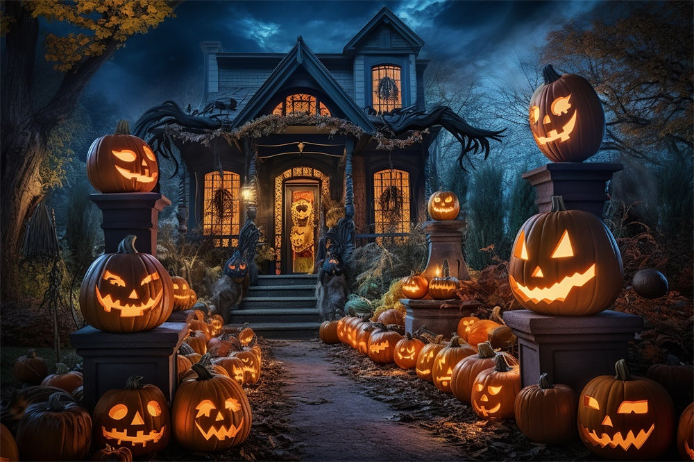 Kürbisse Straße Spukhaus Halloween Hintergrund RR7-398