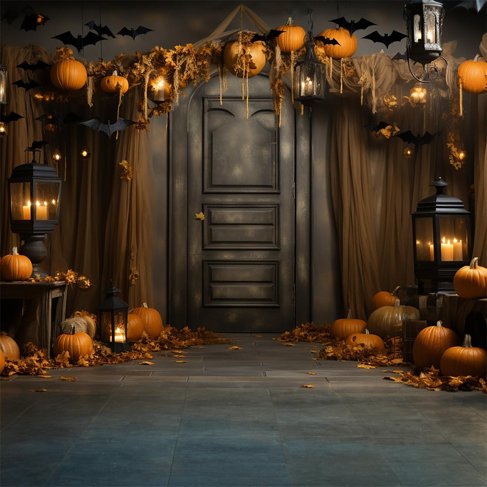 Kürbisse Fledermäuse dekorierte Tür Halloween Hintergrund RR7-400