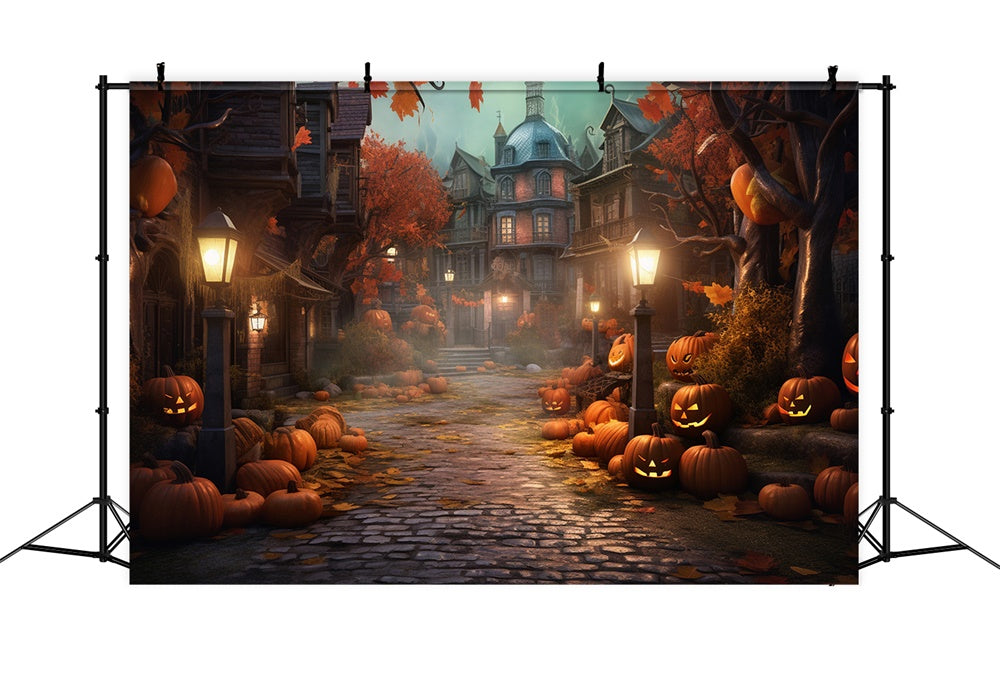 Halloween Nacht Straße Haus Kürbisse Backdrop RR7-405