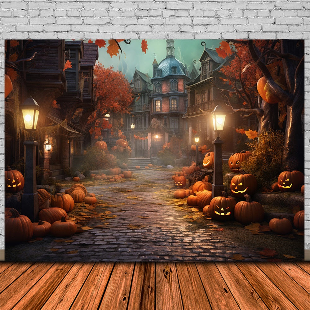 Halloween Nacht Straße Haus Kürbisse Backdrop RR7-405