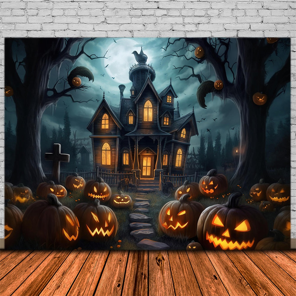 Gespenstisches Kürbishaus Halloween Nacht Backdrop RR7-407