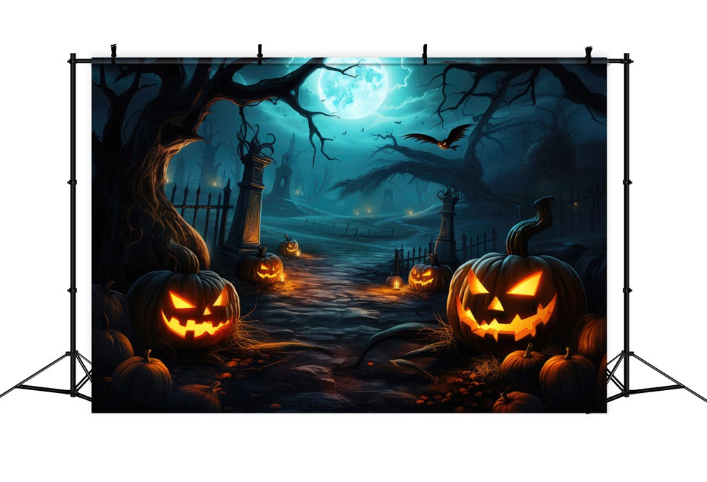Gespenstische Halloween-Waldnacht-Kürbis-Hintergrundkulisse RR7-416