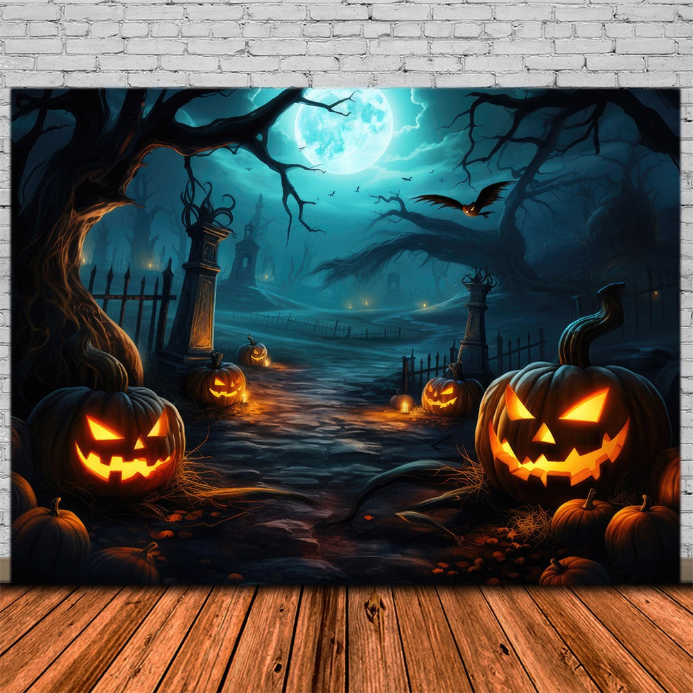 Gespenstische Halloween-Waldnacht-Kürbis-Hintergrundkulisse RR7-416