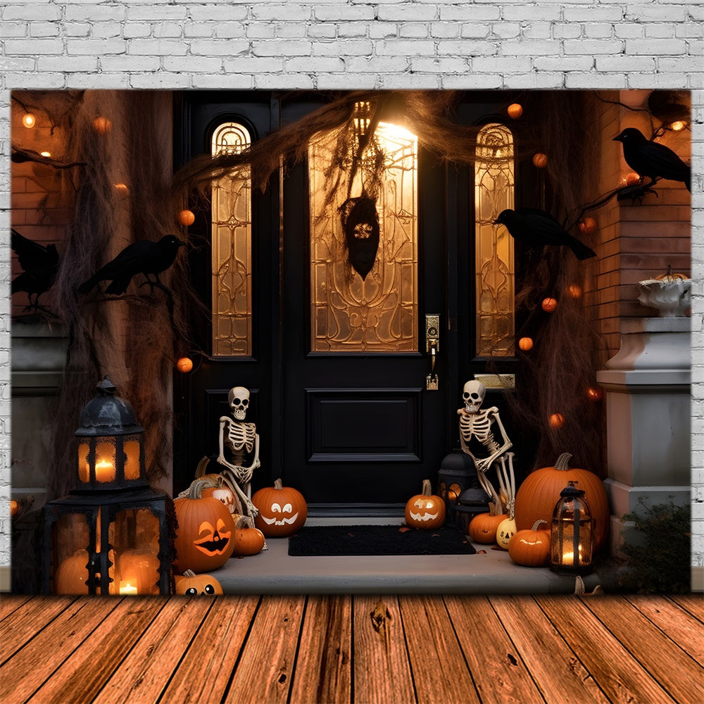 Halloween Nacht dekoriert Hof Haustür Hintergrund RR7-428