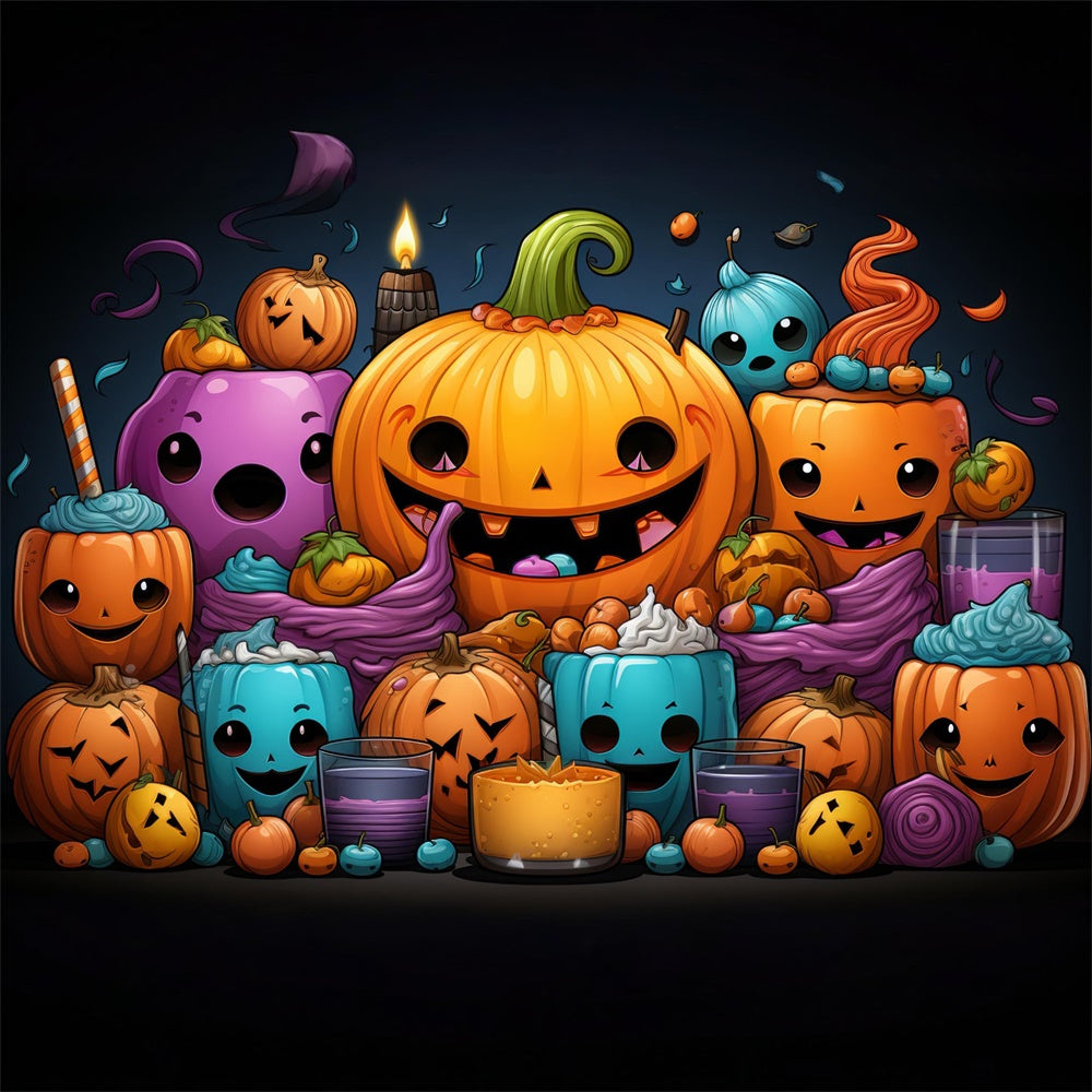 Halloween Bunte geschwungene Kürbisse Backdrop RR7-434