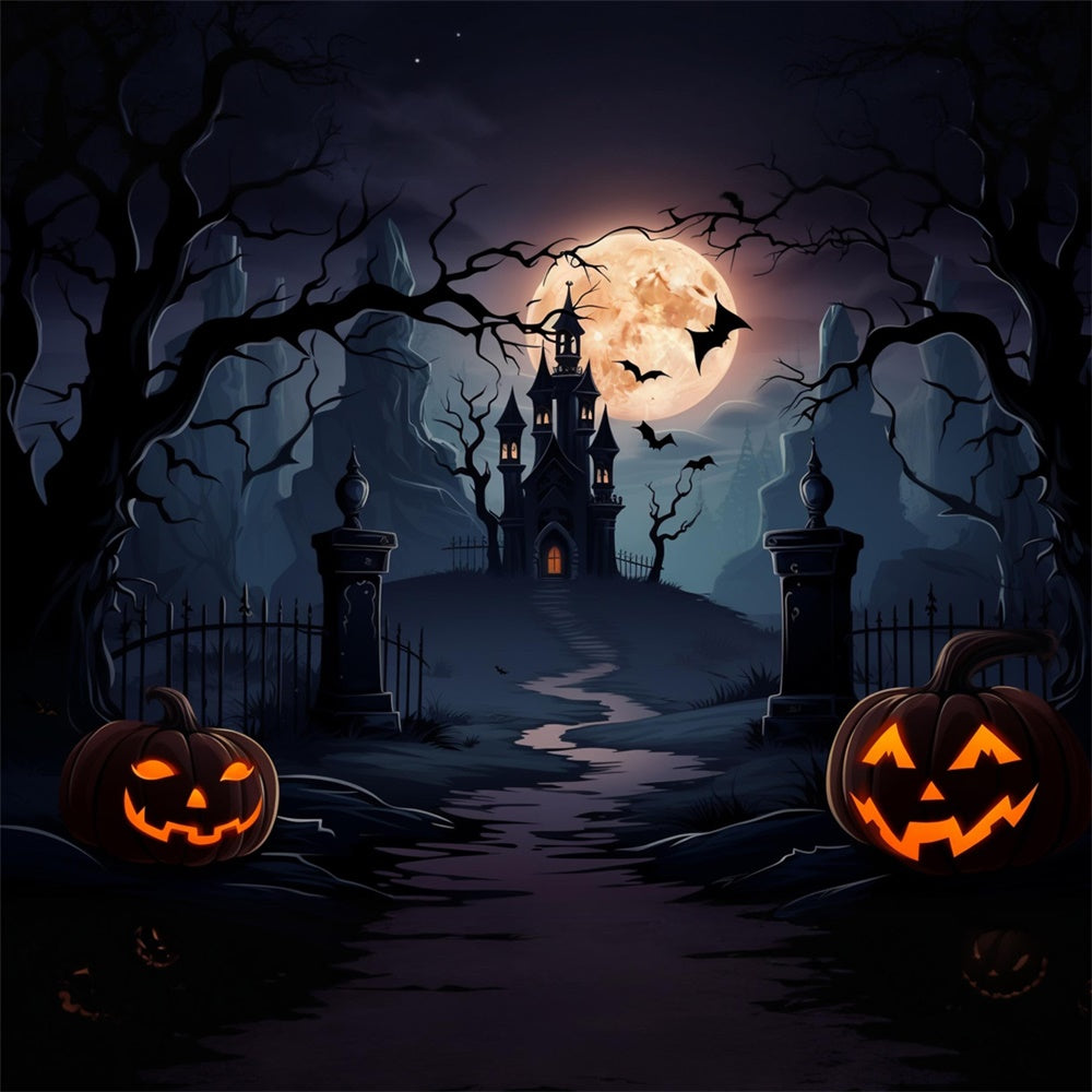 Gespenstisches Schloss Vollmond Fledermäuse Halloween Kulisse RR7-438