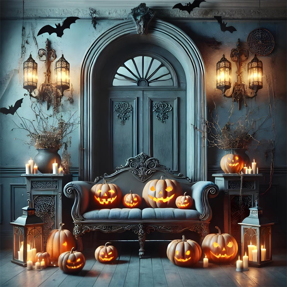 Halloween Retro Blaue Wand Kürbis Backdrop RR7-442