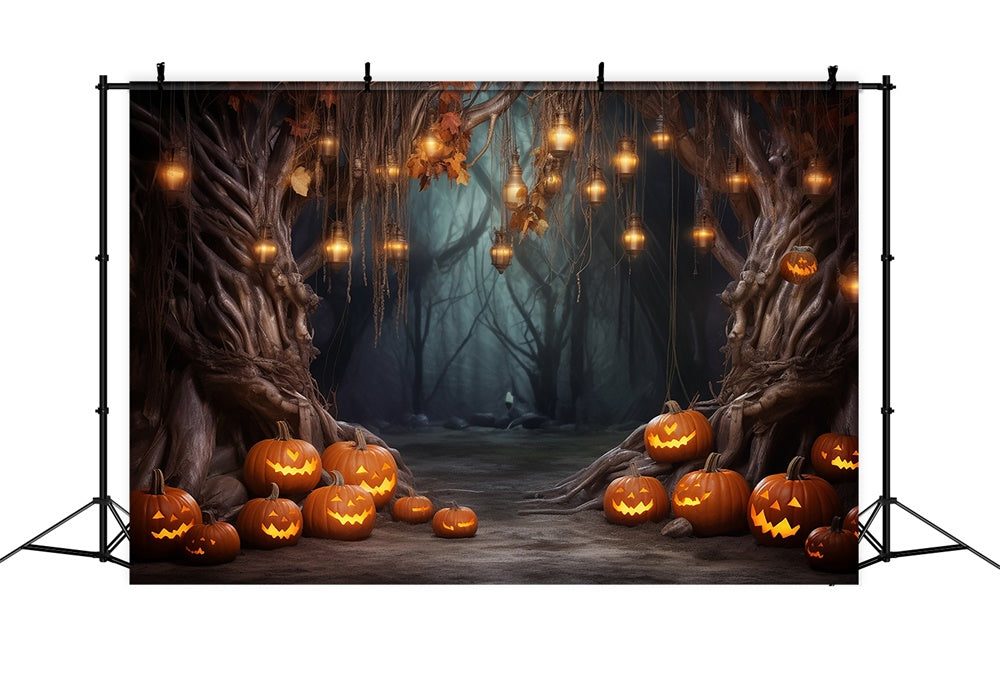 Halloween Wald Lichterkette Kürbis Kulisse RR7-443