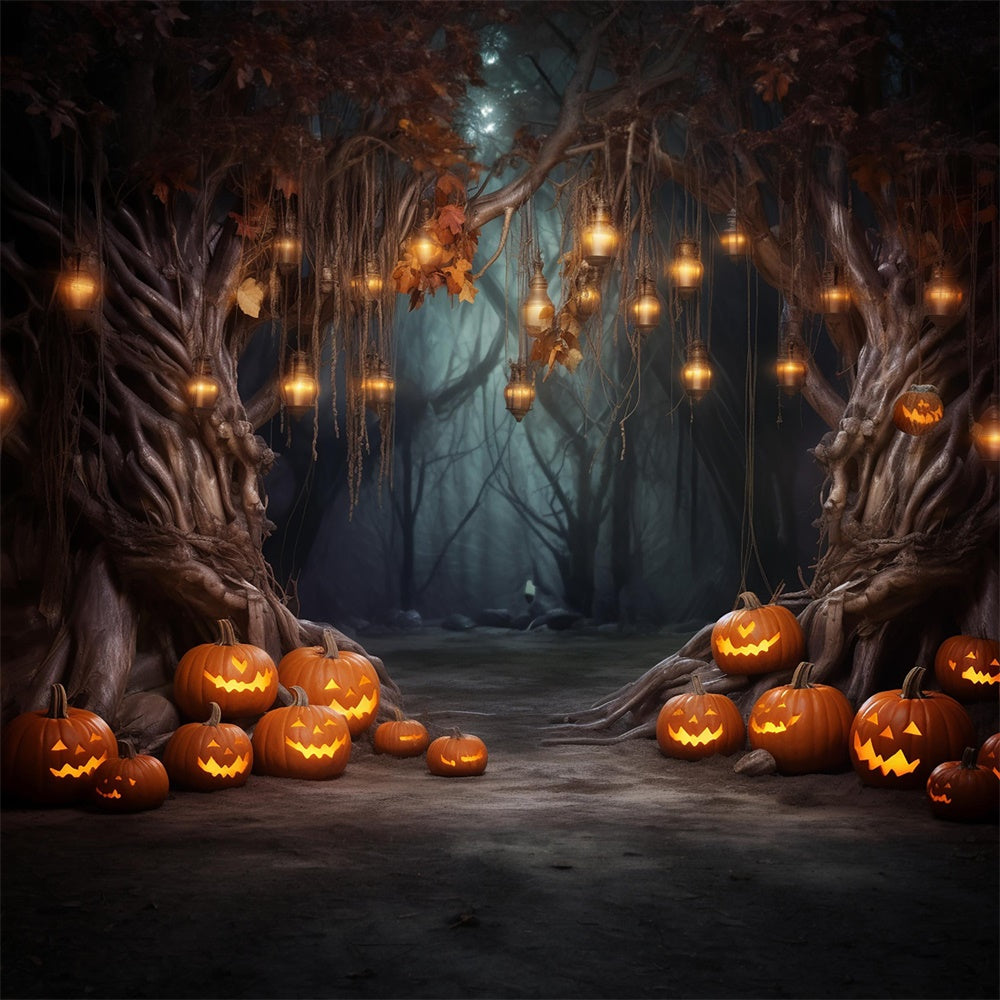 Halloween Wald Lichterkette Kürbis Kulisse RR7-443