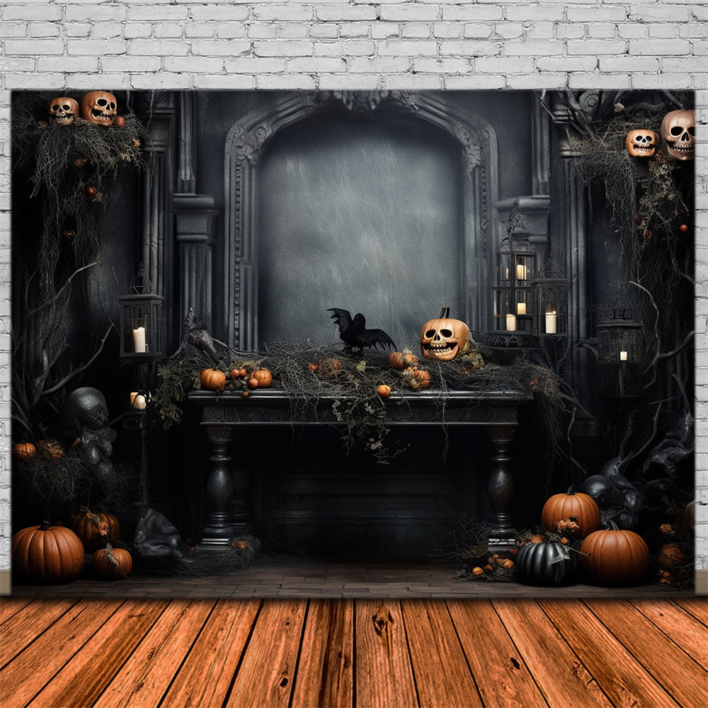 Halloween-Kürbis-Skelett Retro-Wandhintergrund RR7-445