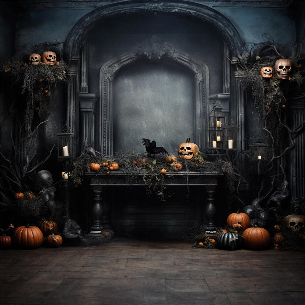 Halloween-Kürbis-Skelett Retro-Wandhintergrund RR7-445