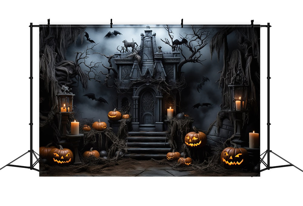 Spukschloss-Kürbis-Kerzen-Halloween-Kulisse RR7-446
