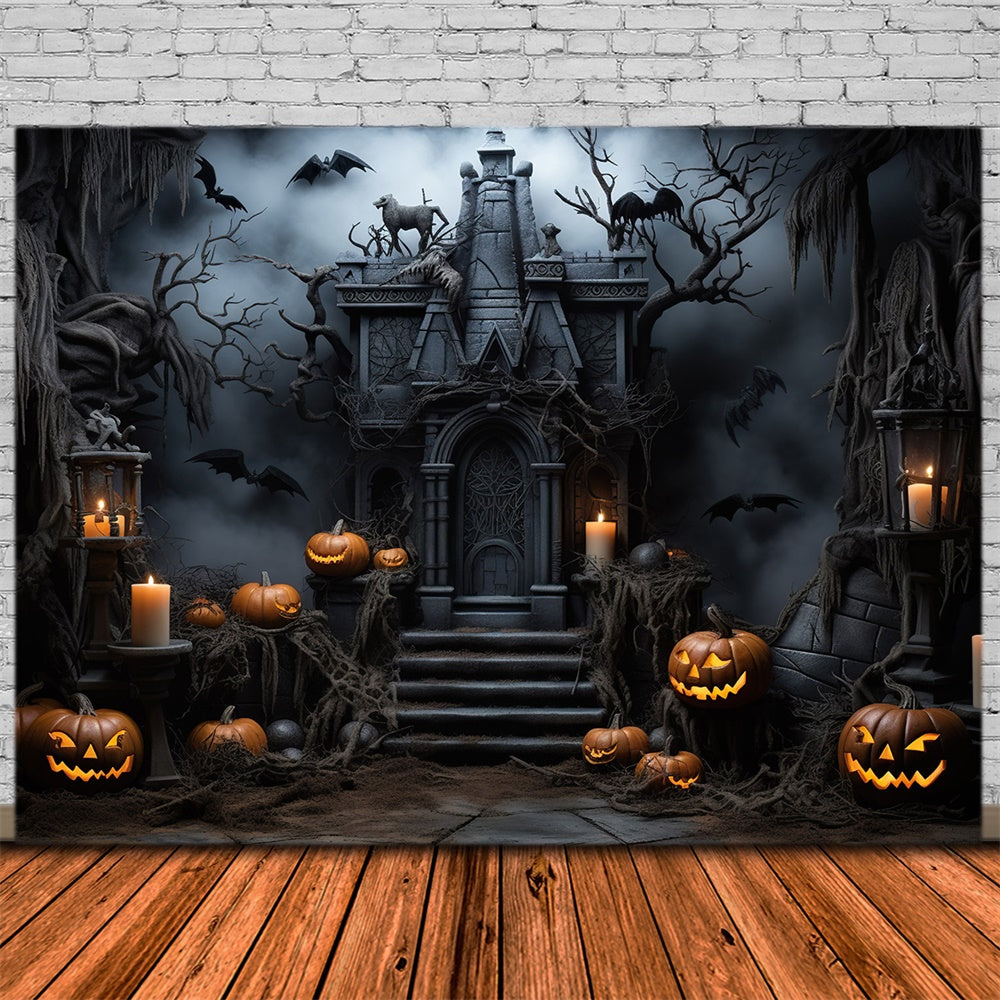 Spukschloss-Kürbis-Kerzen-Halloween-Kulisse RR7-446