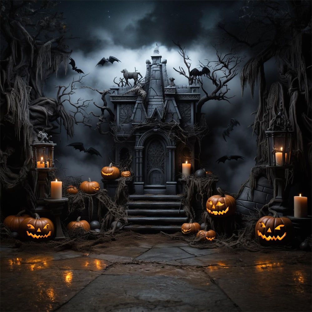 Spukschloss-Kürbis-Kerzen-Halloween-Kulisse RR7-446