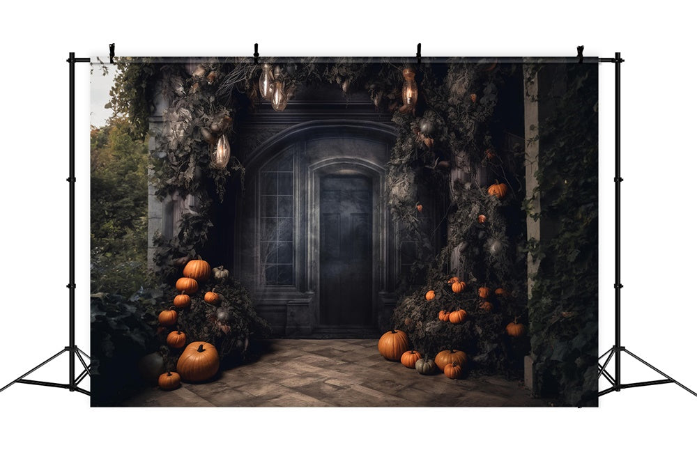 Halloween Spukhaus Tür Kürbis Hintergrund RR7-458