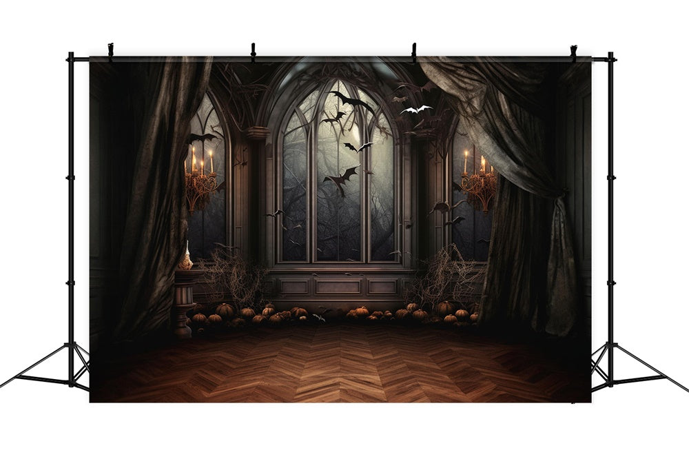 Halloween Horror Fenster Fledermäuse Kerzenhintergrund RR7-459
