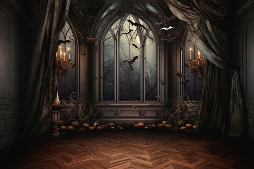 Halloween Horror Fenster Fledermäuse Kerzenhintergrund RR7-459