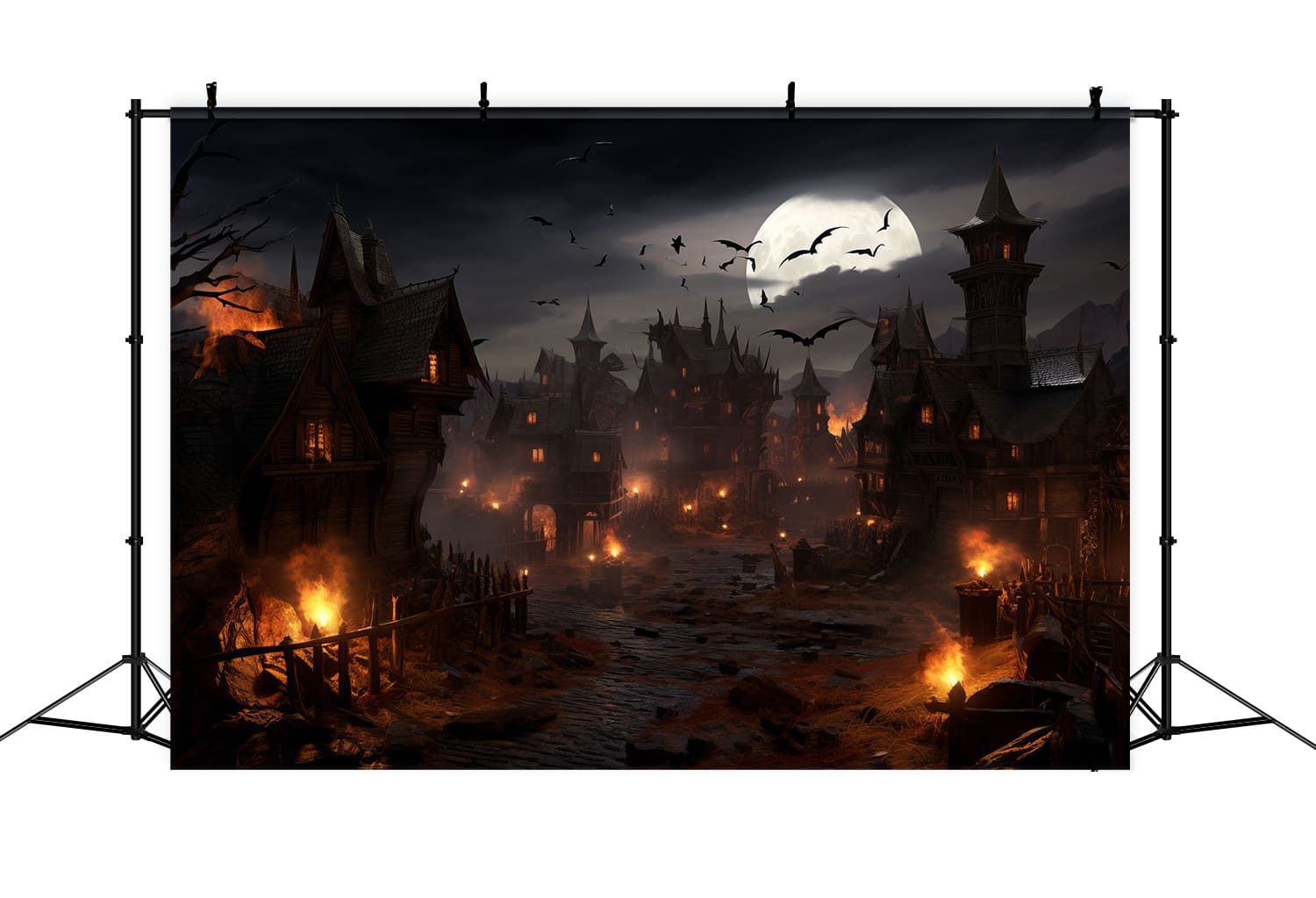Halloween Horror Nacht Fledermäuse Flammen Backdrop RR7-46
