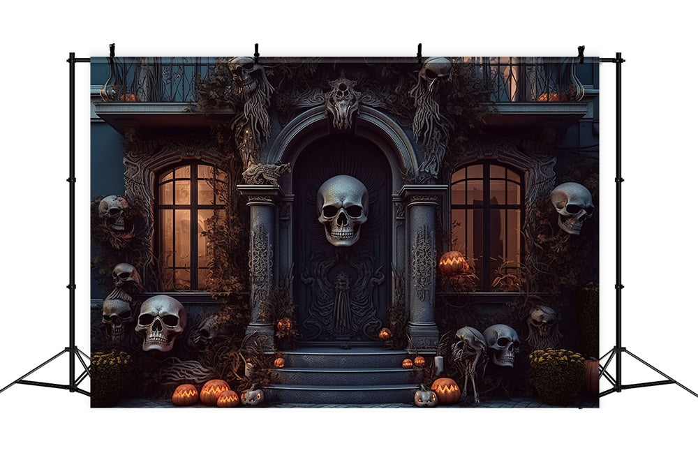 Gespenstische Haustür Totenkopf Halloween Hintergrund RR7-462