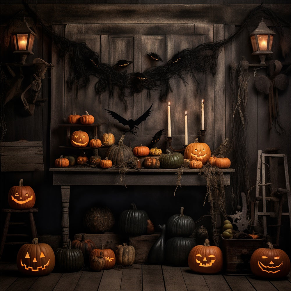 Halloween Holzwand Kürbis Fledermäuse Hintergrund RR7-469