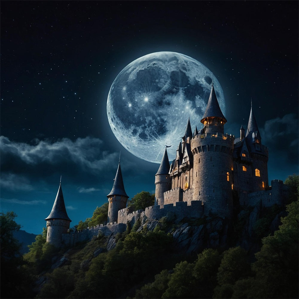 Halloween Schloss Vollmond Fotohintergrund RR7-481