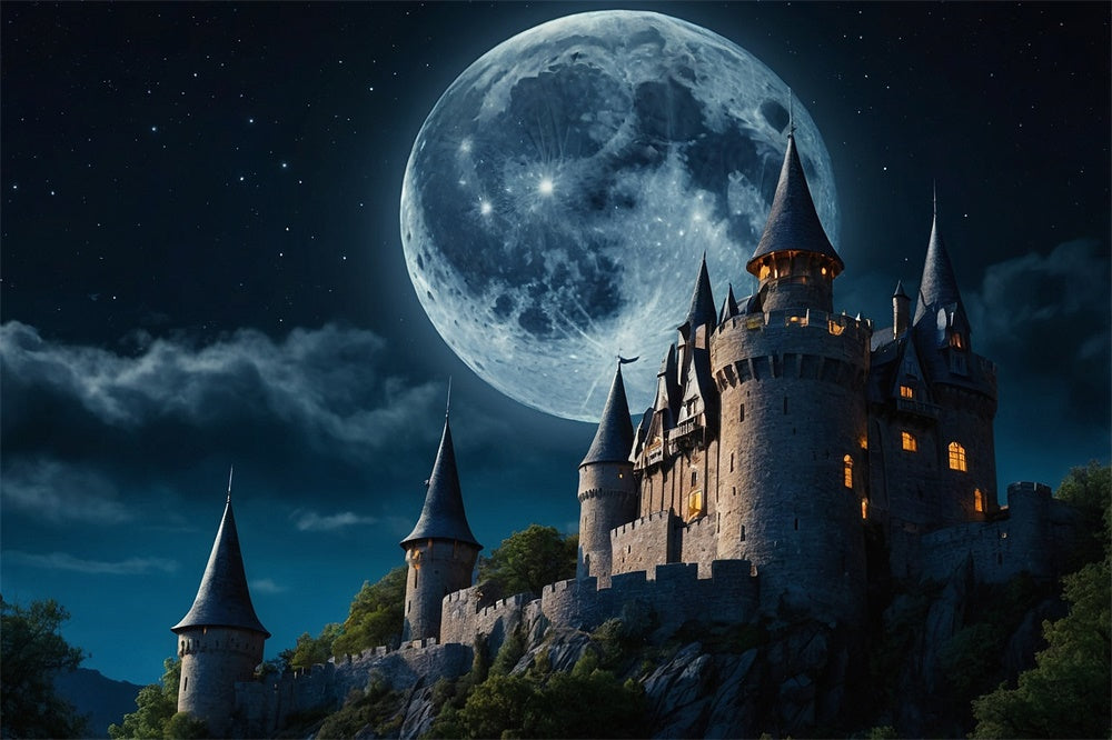 Halloween Schloss Vollmond Fotohintergrund RR7-481