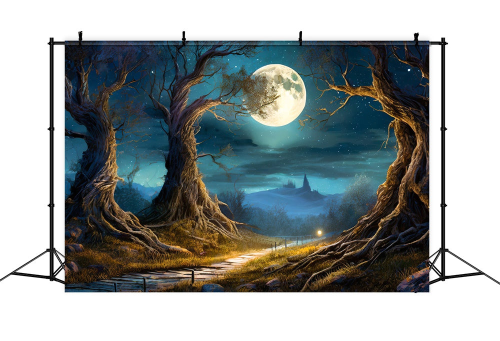 Halloween Nacht Wald Vollmond Kulisse RR7-490