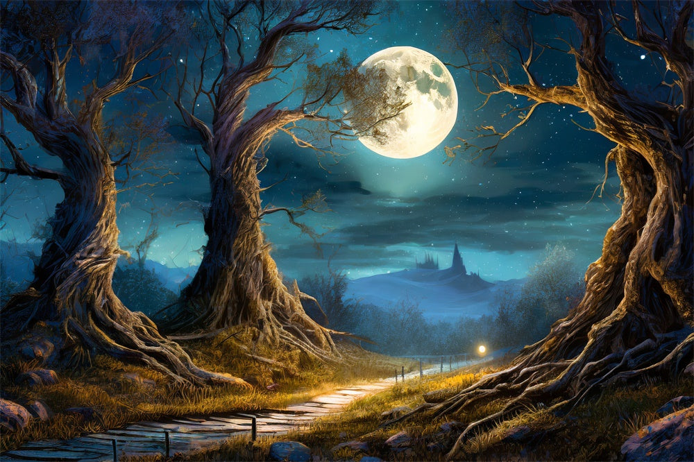 Halloween Nacht Wald Vollmond Kulisse RR7-490