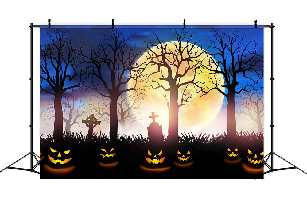 Halloween Mond Mysteriöser Friedhof Hintergrund RR7-502