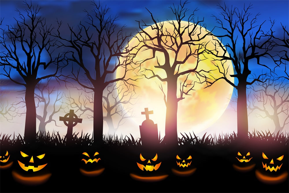Halloween Mond Mysteriöser Friedhof Hintergrund RR7-502