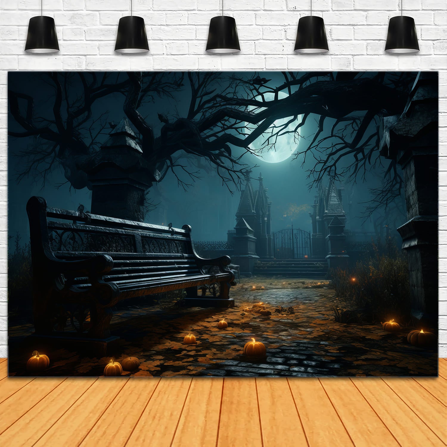 Geisterhafter Friedhof Kreuzung Halloween Hintergrund RR7-56