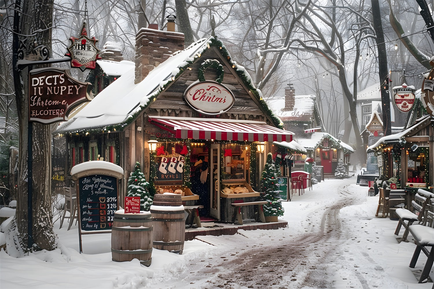 Weihnachten Gemütlicher Dorfmarkt Hintergrund RR7-570