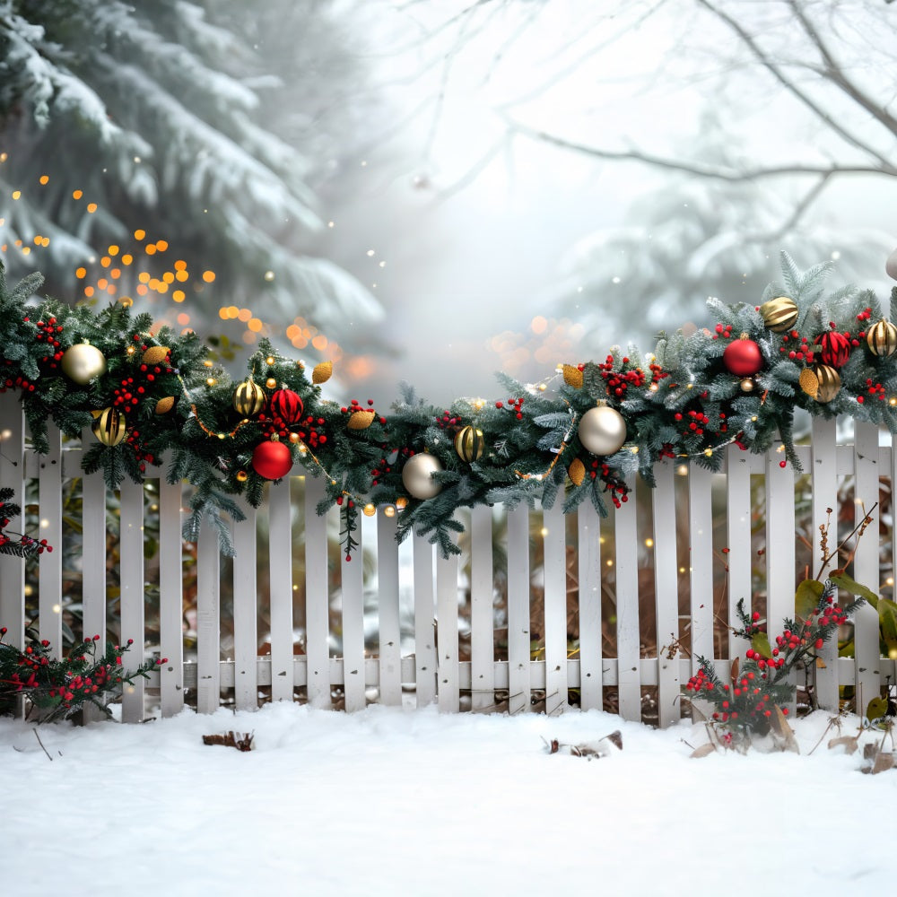 Weihnachten Festliche Girlande Zaun Hintergrund RR7-579