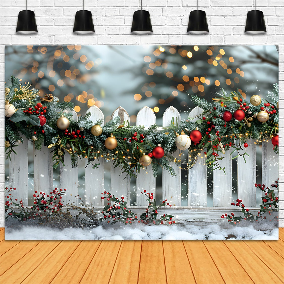 Weihnachten Joyful Garland Fence Hintergrund RR7-580