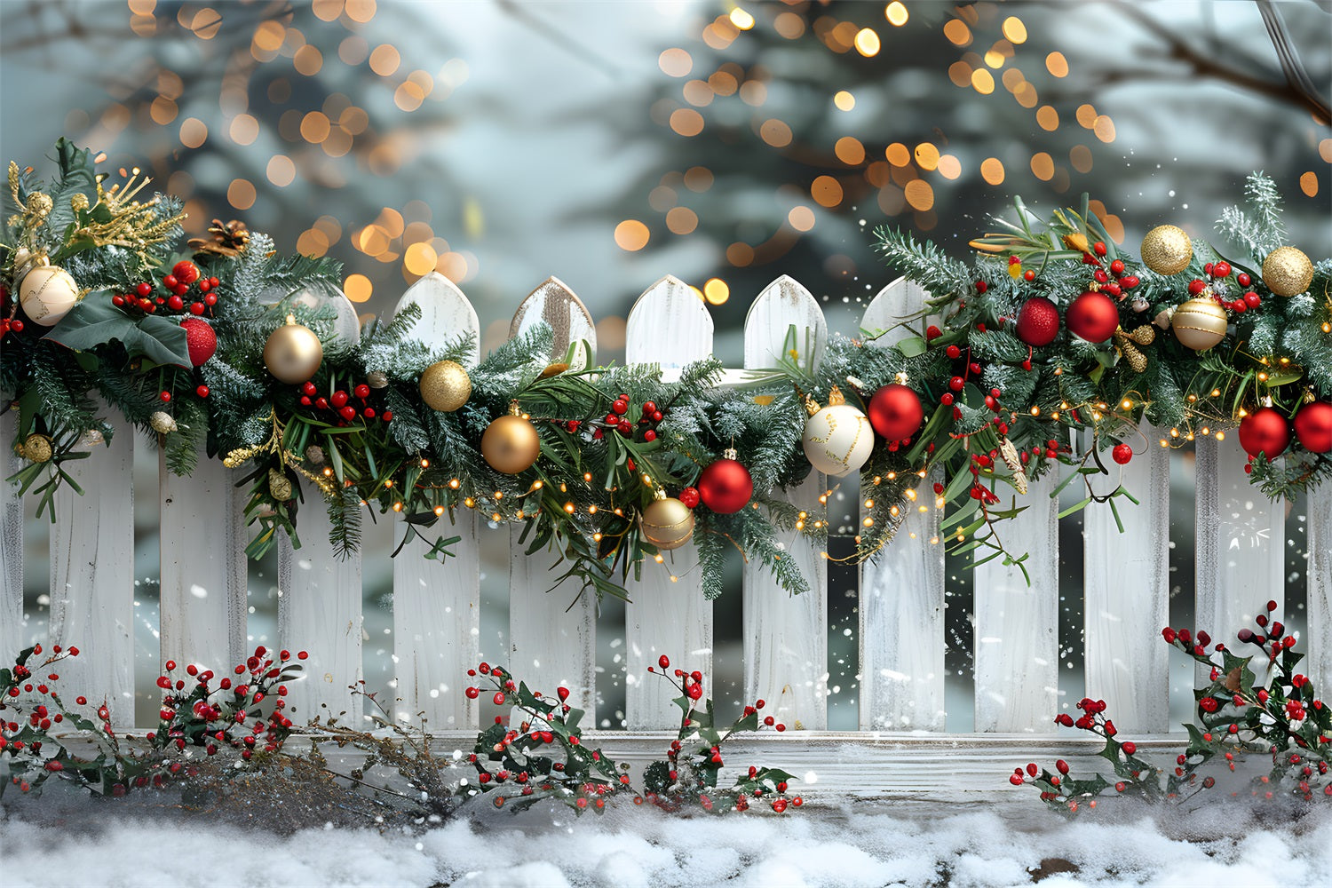 Weihnachten Joyful Garland Fence Hintergrund RR7-580