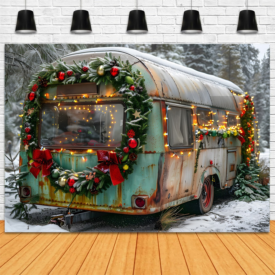 Weihnachten Vintage Holiday Trailer Hintergrund RR7-583