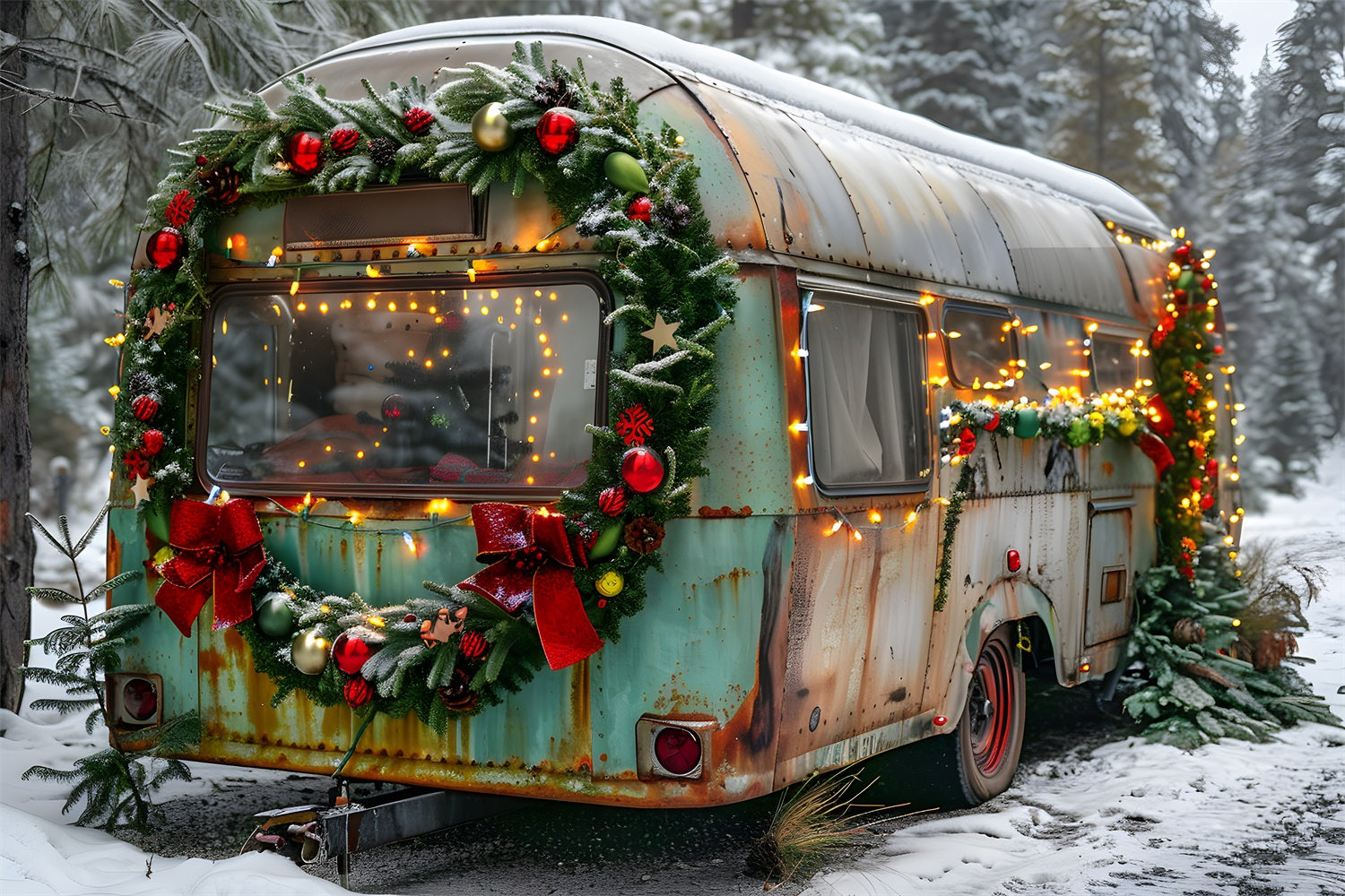 Weihnachten Vintage Holiday Trailer Hintergrund RR7-583