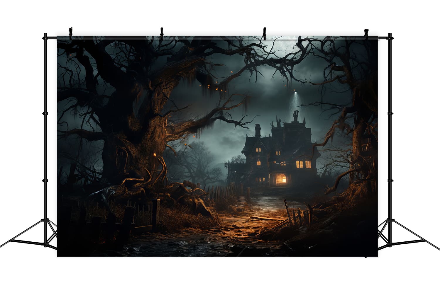 Halloween Gruseliges Haus Verdorrter Baum Fotohintergrund RR7-60