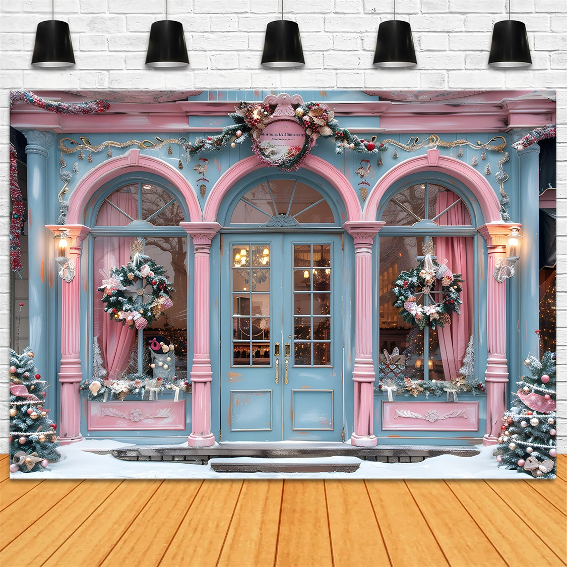 Weihnachtliche rosa und blaue Boutique Hintergrund RR7-605