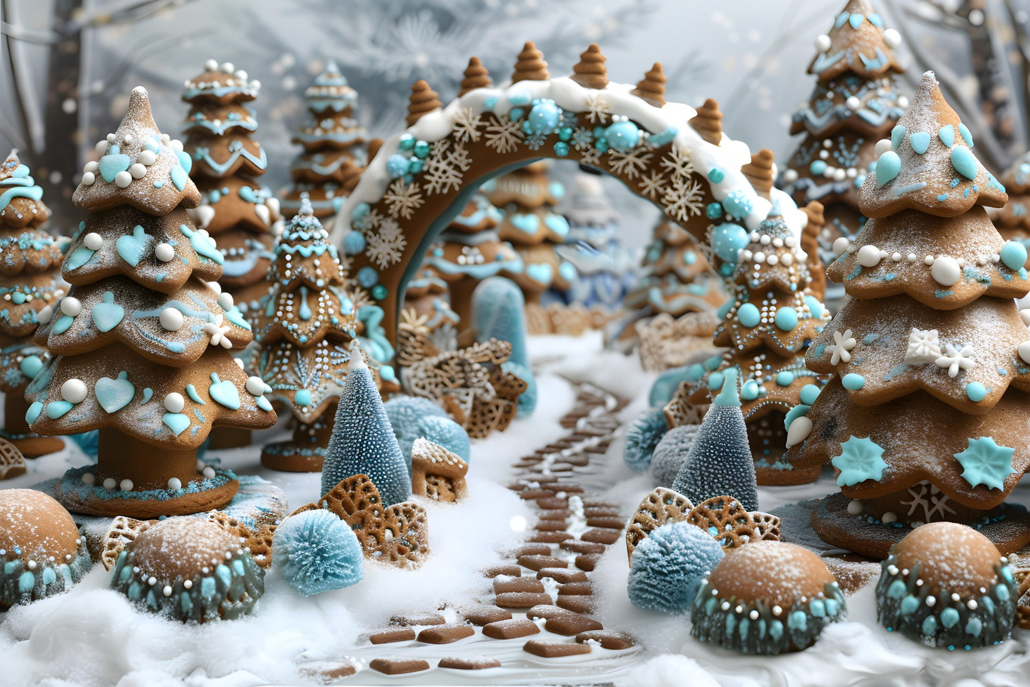 Weihnachtsbaum Lebkuchen Winterwunderland Weg Hintergrund RR7-617