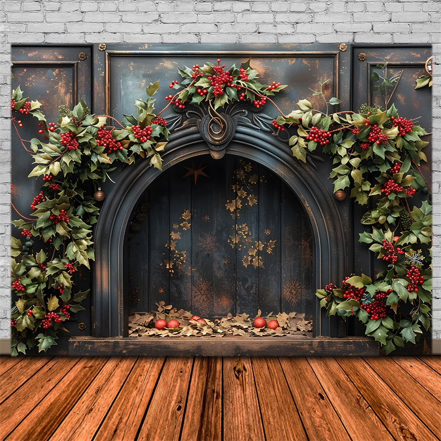 Weihnachten Stechpalme Beeren Kamin Hintergrund RR7-628