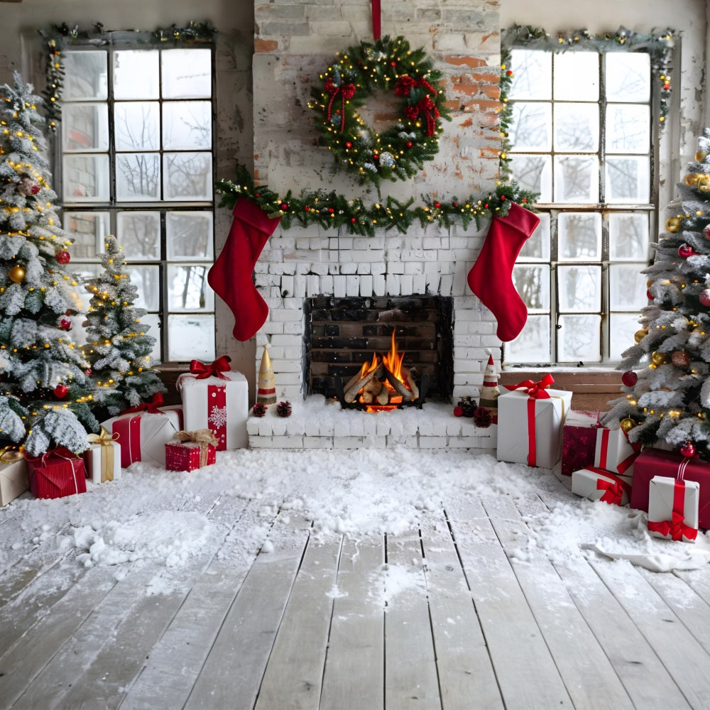 Weihnachtsstrumpf Kamin Geschenk Baum Hintergrund RR7-629