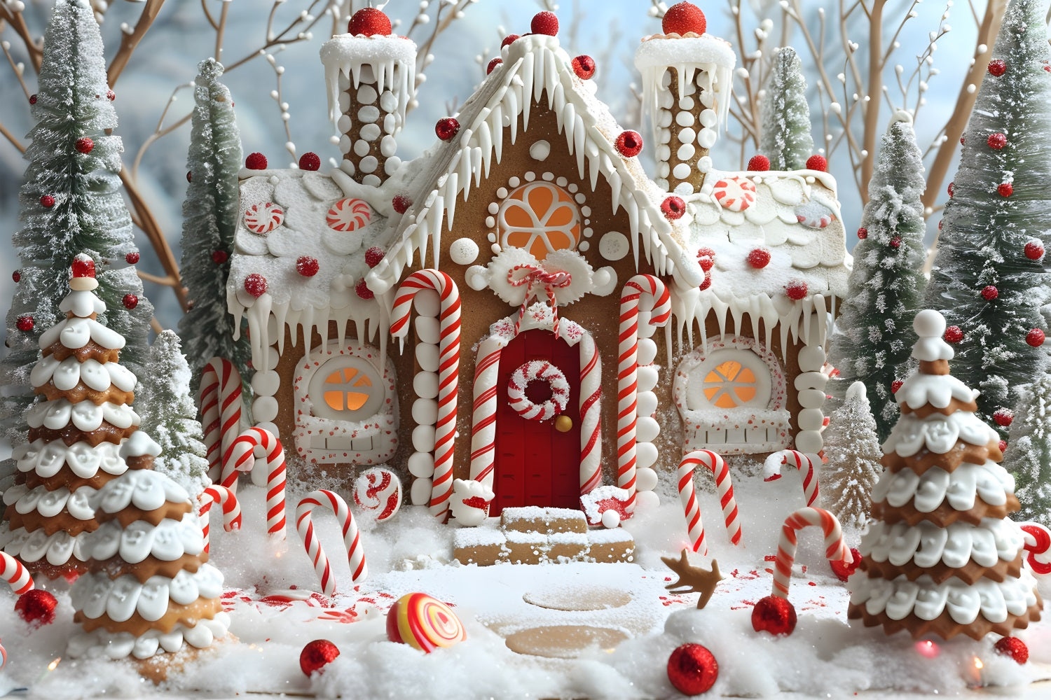 Weihnachts Lebkuchenhaus Zuckerstangen Hintergrund RR7-656