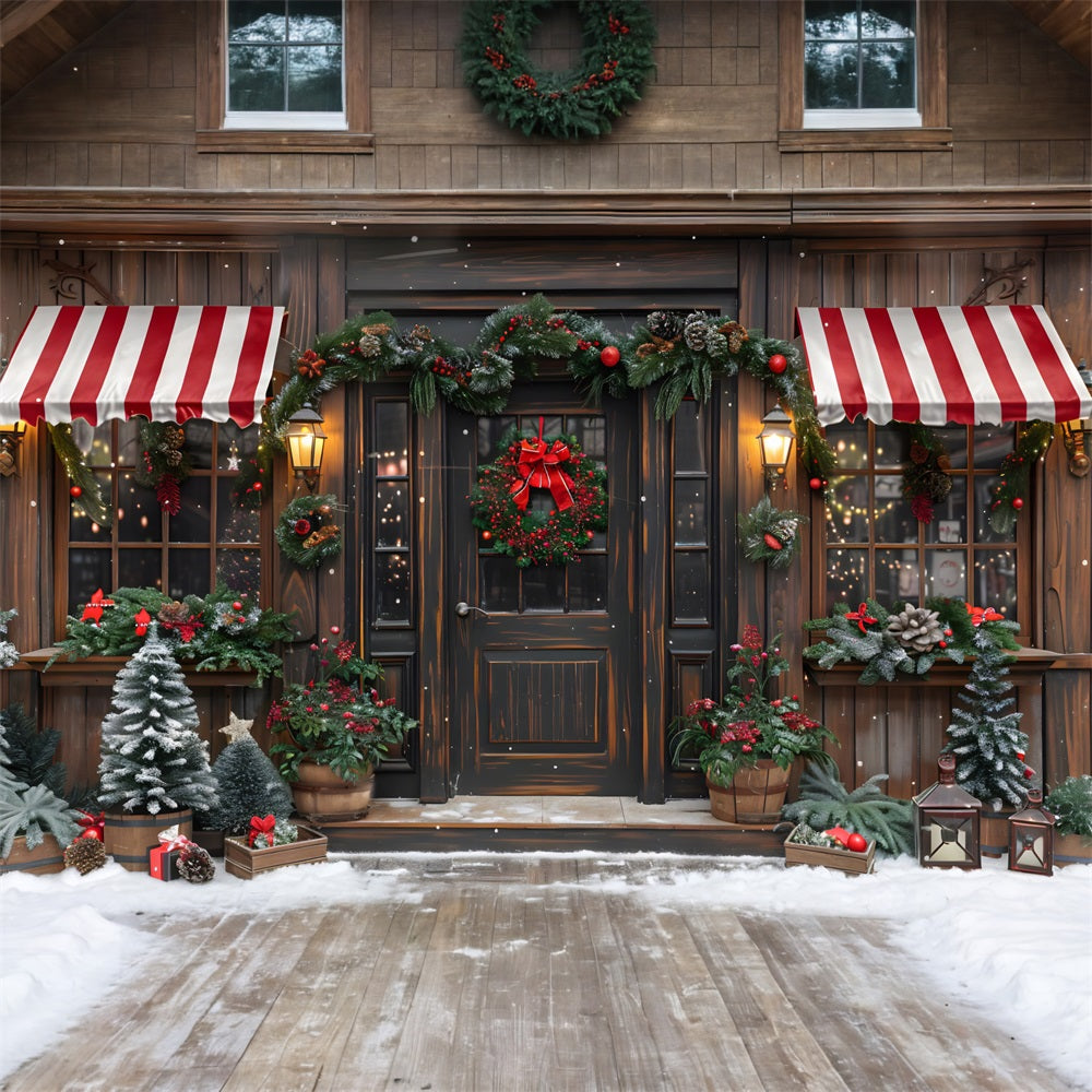 Weihnachten Rustikale Schaufensterfront Festlicher Kranz Hintergrund RR7-666