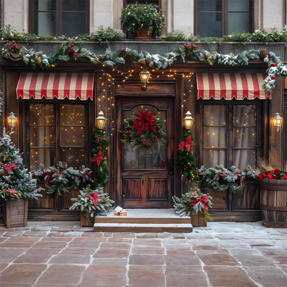 Weihnachten Festliche Schaufensterfront Kranz Girlande Hintergrund RR7-668