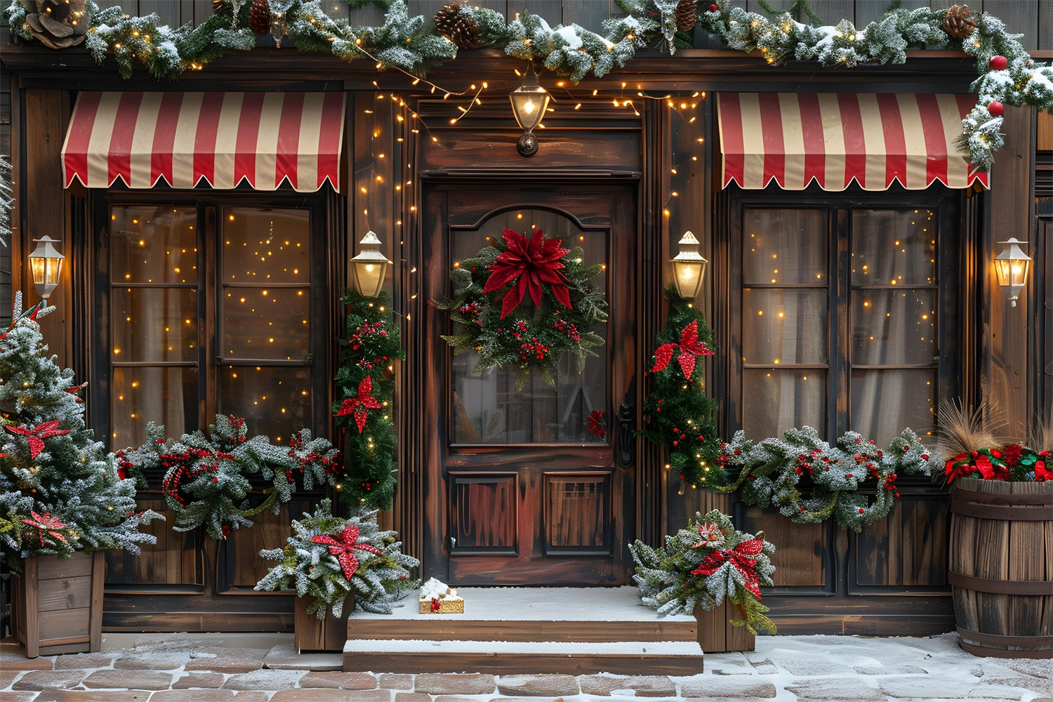 Weihnachten Festliche Schaufensterfront Kranz Girlande Hintergrund RR7-668