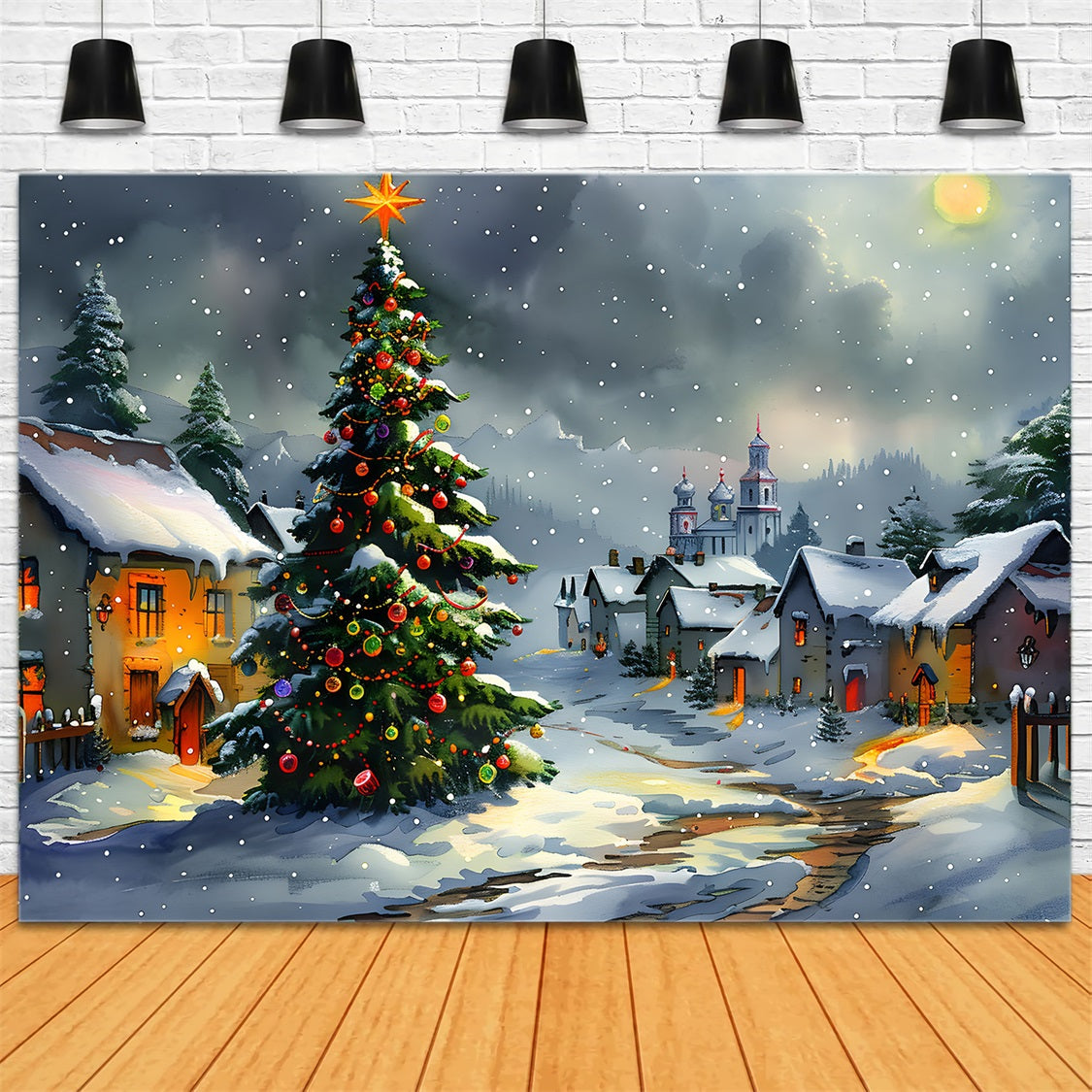 Weihnachtsabend auf dem Dorf Hintergrund RR7-671