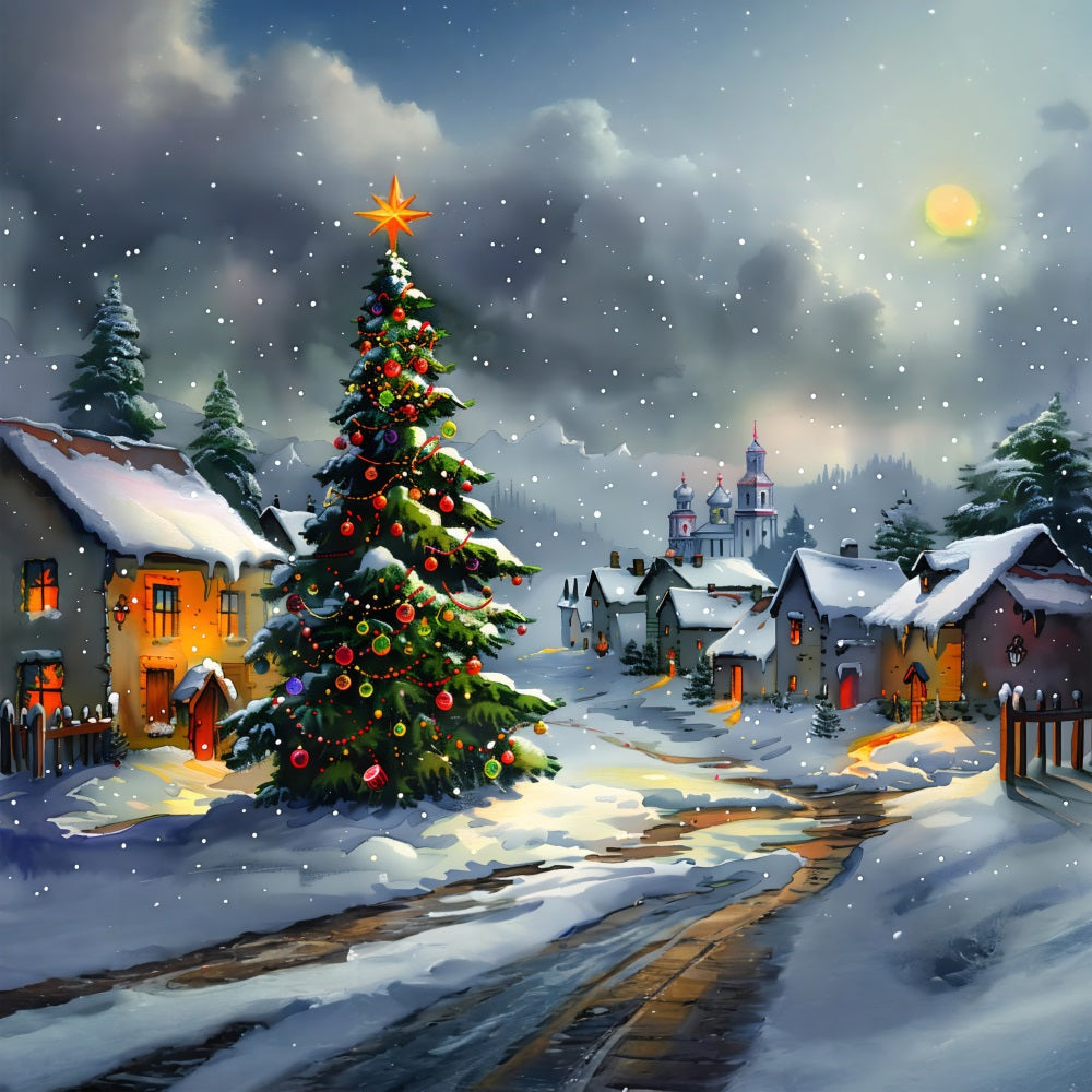 Weihnachtsabend auf dem Dorf Hintergrund RR7-671